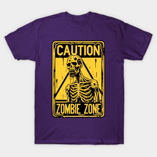 Caution Zombie Zone Sign Black and Yellow T-Shirt